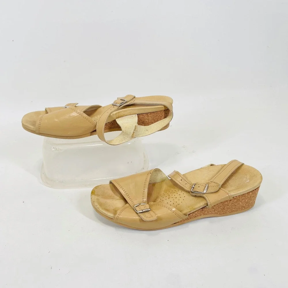 Worishofer Tan Leather Cork Wedge Buckle Sandals Made in West Germany Men 40